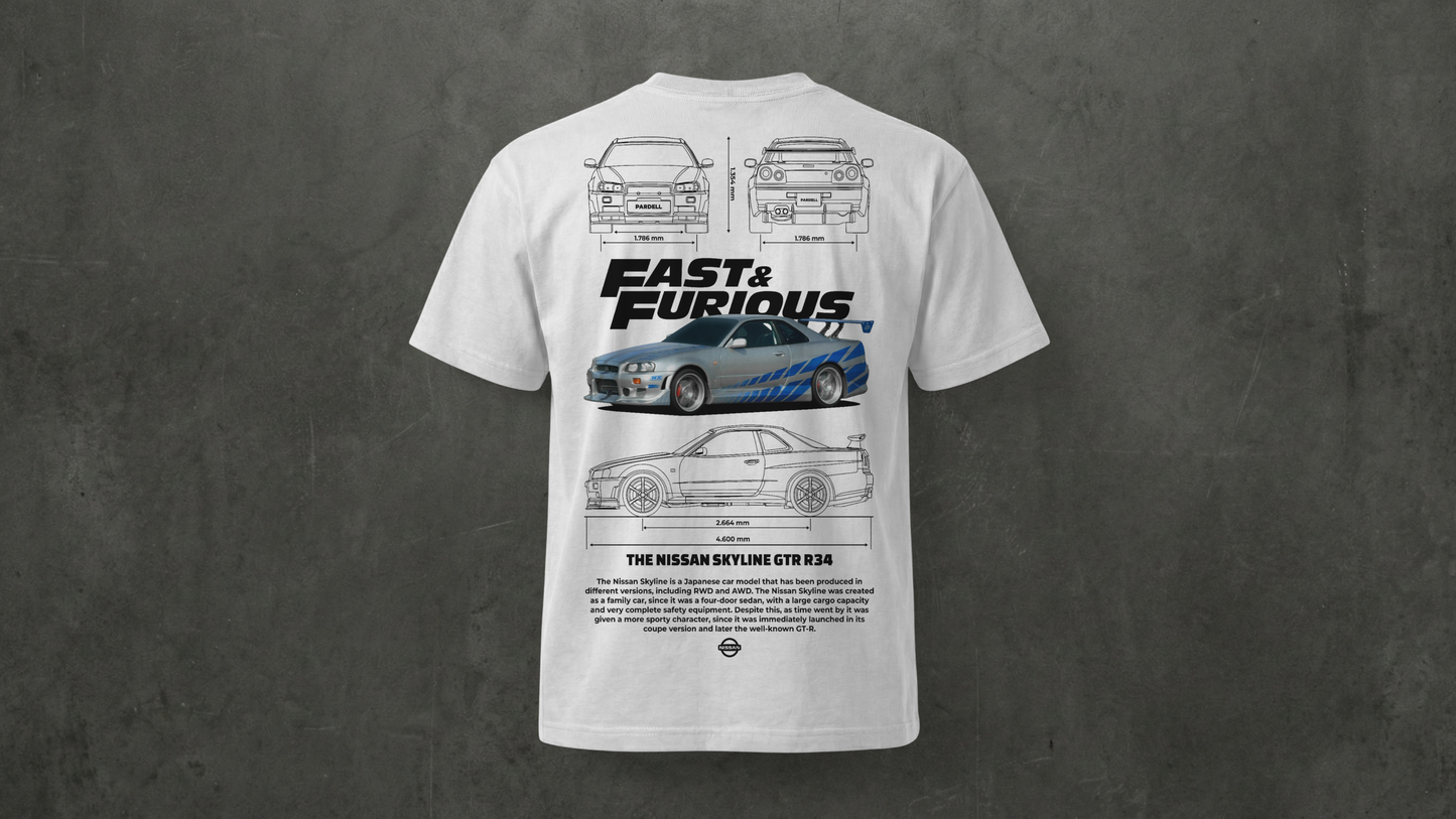 Camiseta de manga corta-Nissan Skyline R34 (Fast & Furious)